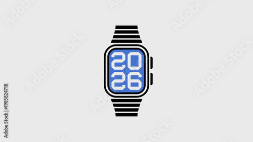 Minimalist smartwatch vector icon with 2026 digital display - for wearable tech marketing