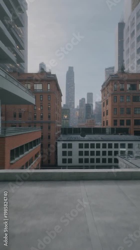 FPV Parking Garage Exit Revealing City Skyline