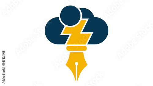 Geometric digital cloud and writing bolt illustration - for content creation campaigns