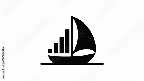 Geometric boat icon with chart visualization sail shape - for business voyage concepts