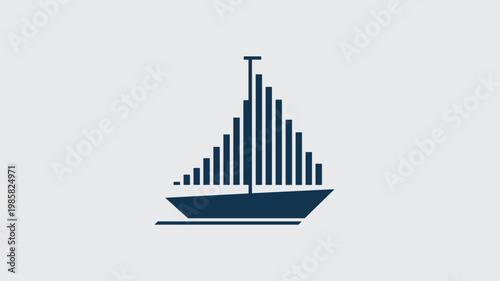 Minimalist sailboat vector with data bar graph sail - for analytics journey visuals