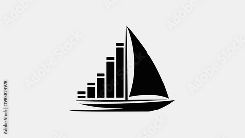 Vector sailing vessel with ascending bar sail pattern - for data-driven travel imagery
