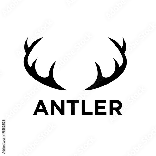 Minimalist Deer Antlers Silhouette Logo with Antler Text on White Background