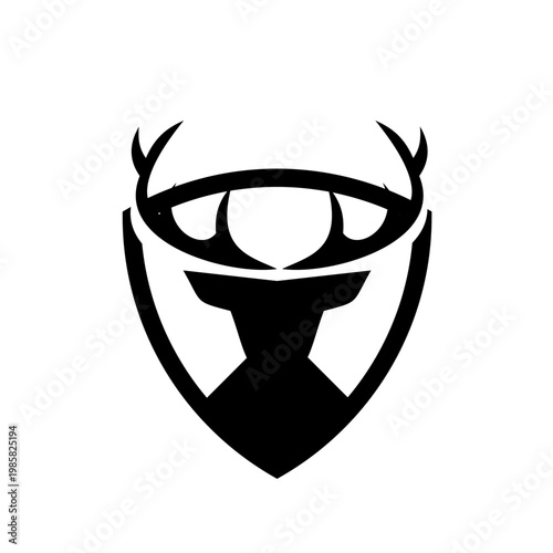 Abstract Geometric Deer Head and Antlers Shield Logo Design