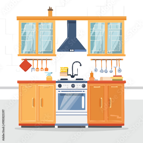 Modern kitchen with stove range hood cabinetry cooking equipment meal preparation home decor kitchen setup interior design kitchen furniture kitchen appliance countertop utensils interior