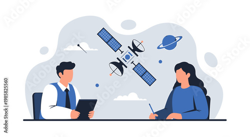 Illustration of a Satellite Orbiting Earth for Global Communication.