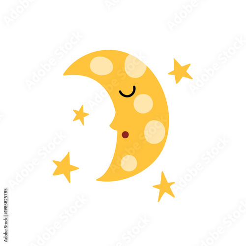 Cute sleeping moon and star print for kids. Night sky nursery clipart. Good night vector illustration