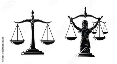 Lady justice holding scales of justice in a vintage engraving style