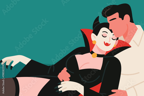 Vector Female Vampire Lover With Handsome Man Illustration Creative Design Template 