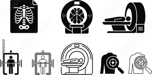 Medical imaging techniques x ray mri ct scan and radiation therapy icons