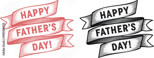 Happy Father's Day ribbons, vintage-style silhouette isolated on a transparent background