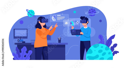 People using virtual reality headsets for immersive experience.