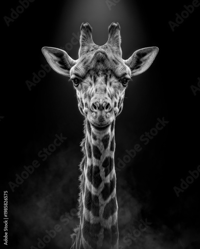 Elegant Black and White Giraffe Portrait Under Spotlight