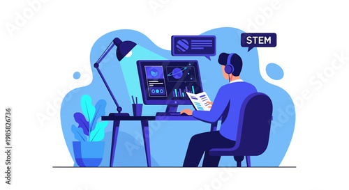 Person Engaged in STEM Learning at Computer Workstation.