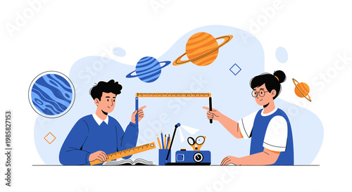 Students Engaging in a Space-Themed Educational Project.