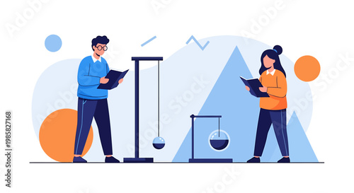 Students Engaging in Physics Experiment with Pendulum and Flask.