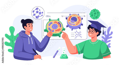 Students learning about cell structure in a science class.