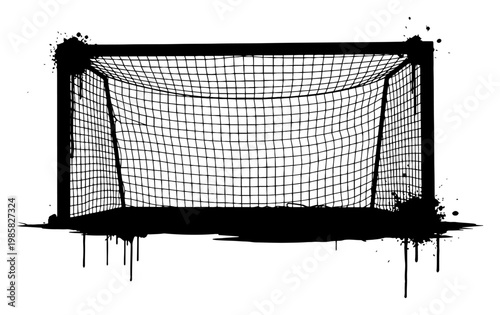 Soccer goal post with net and artistic paint splatter urban style