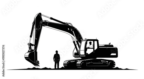 Yellow excavator machine working on a construction site and isolated on a white background digging earth with heavy equipment