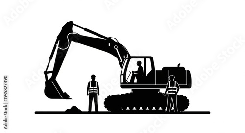 Yellow excavator machine working on a construction site digging earth with heavy equipment