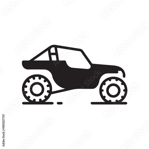 Black and white vector icon of a dune buggy off-road vehicle for adventure sports and racing