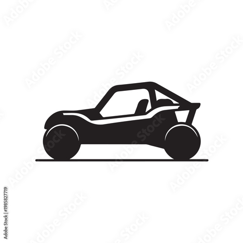 Black and white vector icon of a dune buggy off-road vehicle for adventure sports and racing