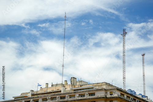 Communication antenna in buenos aires 25 mayo 1910 monument place in front of presidential palace casa rosada pink house