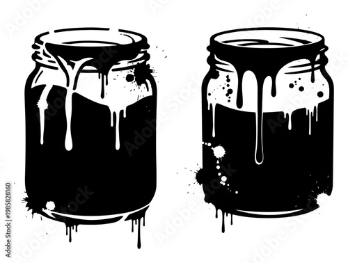 Glass jars with dripping liquid content in urban street art style