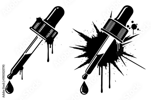 Glass medicine dropper pipettes with dripping liquid in urban street art style