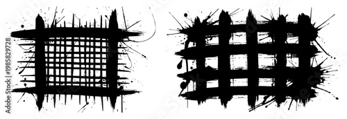 Prison bars and metal grid structures in urban stencil style