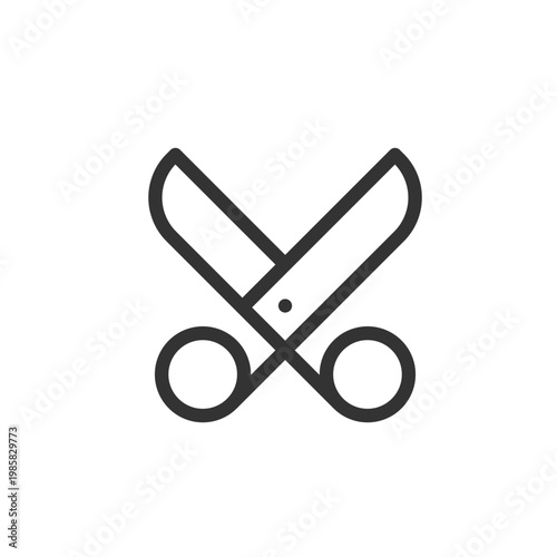 Scissors pixel perfect linear ui icon. Cut footage. Film production. Video editor instrument. GUI, UX design. Outline isolated user interface element for app and web. Editable stroke. Arial font used