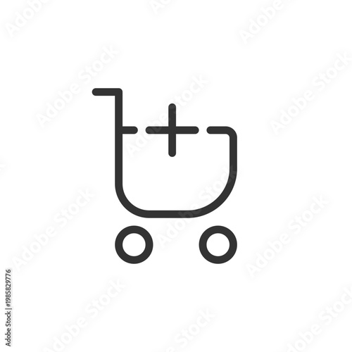 Add item to shopping cart pixel perfect linear ui icon. Buy products from e-store. GUI, UX design. Outline isolated user interface element for app and web. Editable stroke. Arial font used