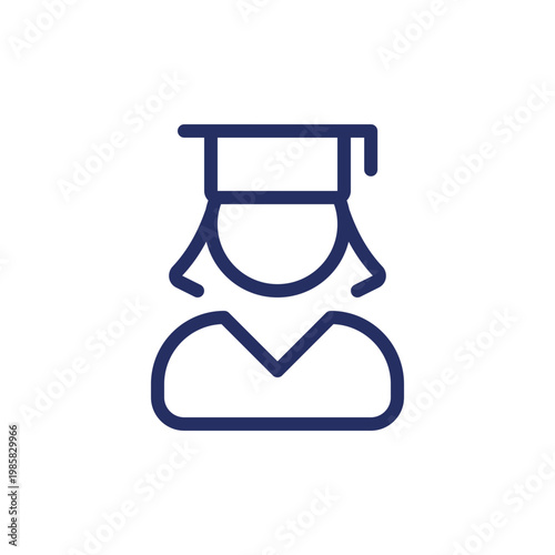 Female student pixel perfect linear ui icon. Graduate girl. Alumna of school, university. GUI, UX design. Outline isolated user interface element for app and web. Editable stroke. Arial font used