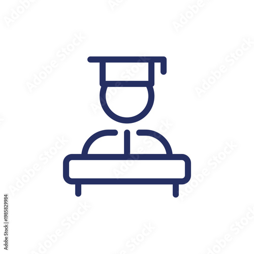 Graduation ceremony pixel perfect linear ui icon. Commencement speaker. Valedictory speech. GUI, UX design. Outline isolated user interface element for app and web. Editable stroke. Arial font used