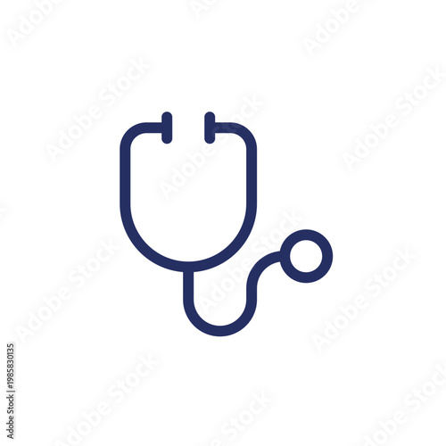 Stethoscope pixel perfect linear ui icon. Medical examination instrument. Equipment. GUI, UX design. Outline isolated user interface element for app and web. Editable stroke. Arial font used