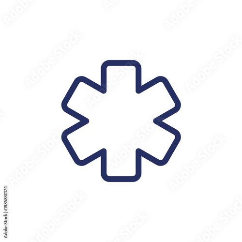 Star of life pixel perfect linear ui icon. Ambulance symbol. Emblem of medical services. GUI, UX design. Outline isolated user interface element for app and web. Editable stroke. Arial font used