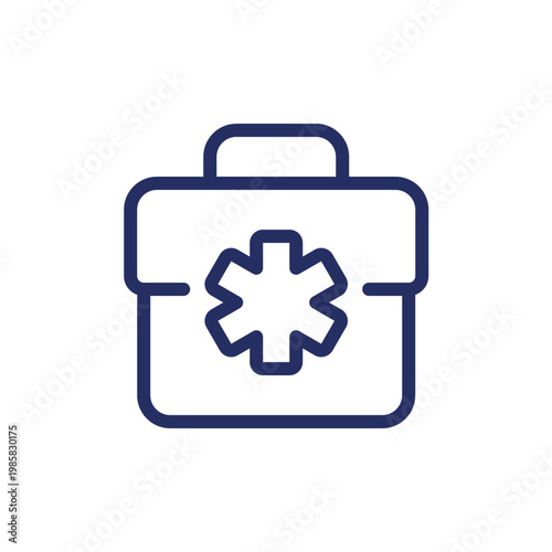 Medical bag pixel perfect linear ui icon. Doctor suitcase. First aid kit. Healthcare. GUI, UX design. Outline isolated user interface element for app and web. Editable stroke. Arial font used