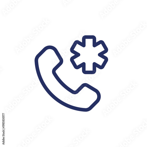 Calling emergency pixel perfect linear ui icon. Urgent first aid. Contact medical clinic. GUI, UX design. Outline isolated user interface element for app and web. Editable stroke. Arial font used