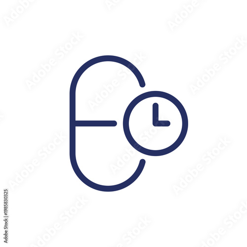 Taking medicine on time pixel perfect linear ui icon. Regular treatment. Capsule dosage form. GUI, UX design. Outline isolated user interface element for app and web. Editable stroke. Arial font used