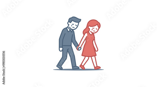 Sad Couple Holding Hands and Walking Away