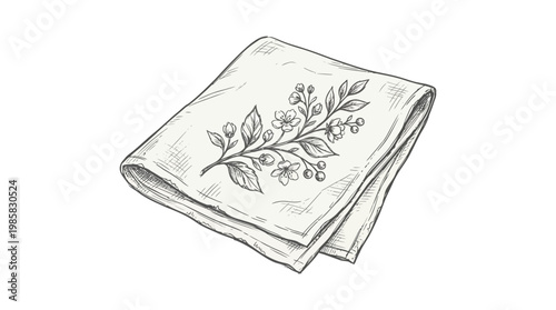 Elegant Hand-Drawn Floral Embroidery on Folded Napkin