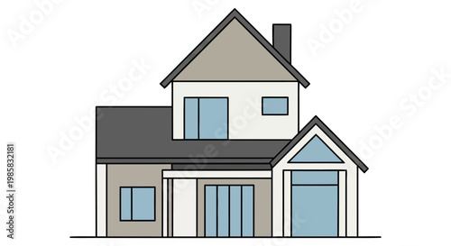 Bild auf Leinwand Modern suburban house in simple line art style with beige and gray colors in fla