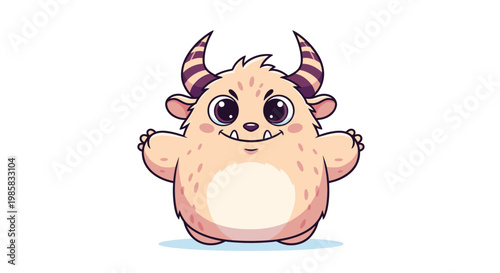 Cute but grumpy little pink monster character with sharp horns and a determined scowl standing against a clean white background.