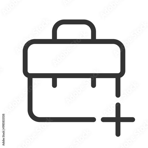 Briefcase with plus pixel perfect linear ui icon. Business communication online. GUI, UX design. Outline isolated user interface element for app and web. Editable stroke. Poppins font used