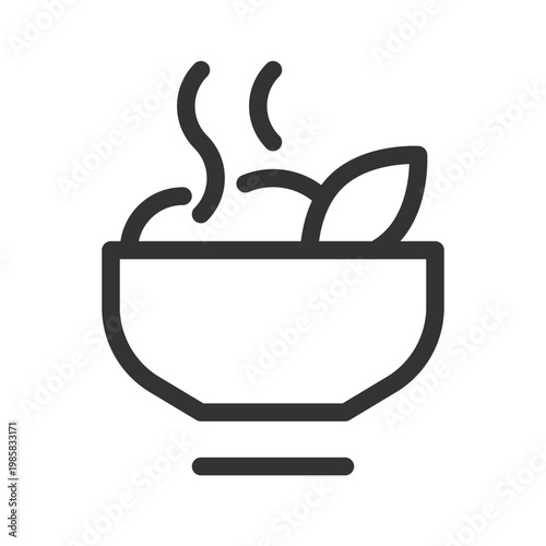 Hot meal pixel perfect linear ui icon. Dinner time. Healthy food. Delicious vegan breakfast. GUI, UX design. Outline isolated user interface element for app and web. Editable stroke. Arial font used