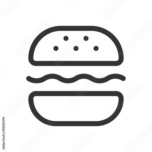 Burger pixel perfect linear ui icon. Substantial meal. Fast food lunch. Grill hamburger. GUI, UX design. Outline isolated user interface element for app and web. Editable stroke. Arial font used