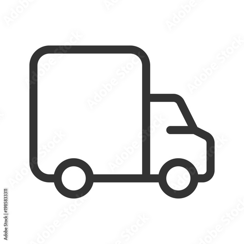Lorry pixel perfect linear ui icon. Cargo truck delivering goods. Transportation service. GUI, UX design. Outline isolated user interface element for app and web. Editable stroke. Arial font used