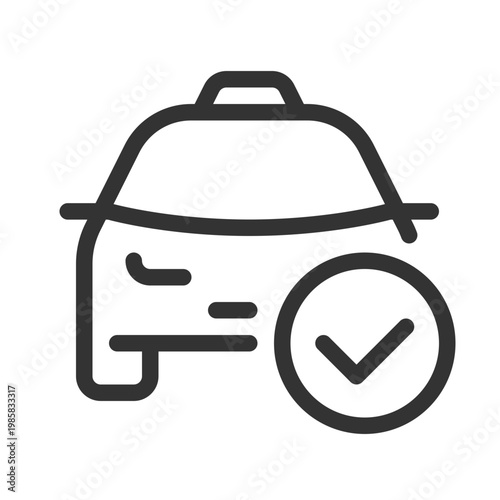 Approved taxi order pixel perfect linear ui icon. Car arriving notification. Digital service. GUI, UX design. Outline isolated user interface element for app and web. Editable stroke. Arial font used
