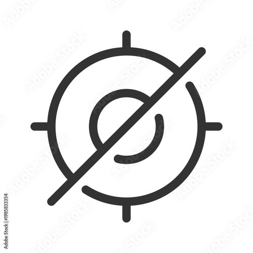 Crossed aim pixel perfect linear ui icon. Focus on objects prohibition. Out of target process. GUI, UX design. Outline isolated user interface element for app and web. Editable stroke. Arial font used