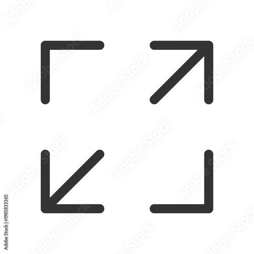 Screen enlarging pixel perfect linear ui icon. Size changing tool. Player control panel. GUI, UX design. Outline isolated user interface element for app and web. Editable stroke. Arial font used